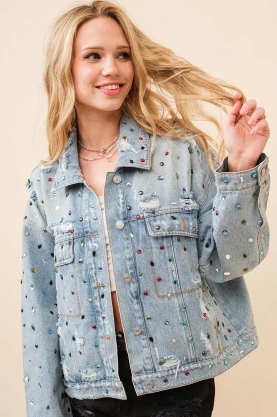 BLANKNYC Gem 100% Organic Cotton Denim Trucker Jacket Sz S Distressed Oversized